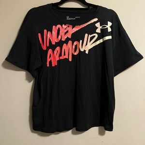 Under Armour Black Red Graphic Logo Tee Loose Size Large Womens